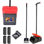 WuzoClean Pooper Scooper For Dogs With Forty Six Inch Long Handle Rake Swivel Bin Attachment Bag Holder And One Hundred Pet Waste Bags