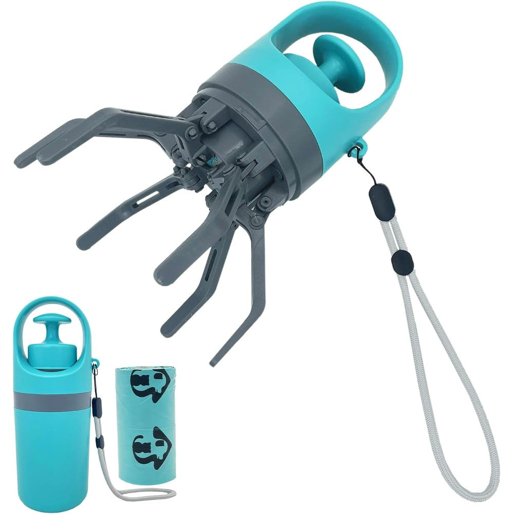 Fhiny Portable Dog Poop Scooper No Touch Handheld Pet Waste Picker With Built In Bag Dispenser And Six Claws For Outdoor Dog Walking Travel