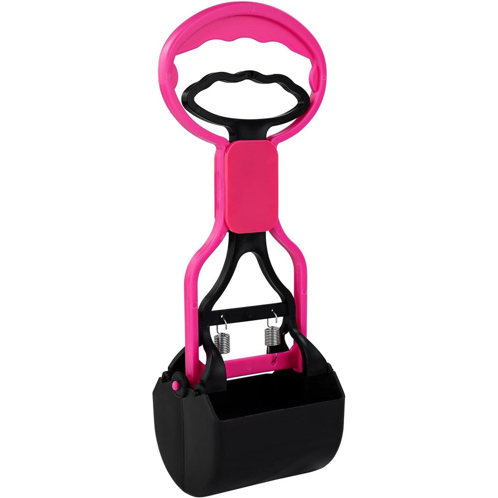 Andiker Portable Pet Pooper Scooper With Short Handle And High Elastic Spring Pet Clamp Waste Scoop For Dogs And Cats Indoor And Outdoor Cleaning Pink