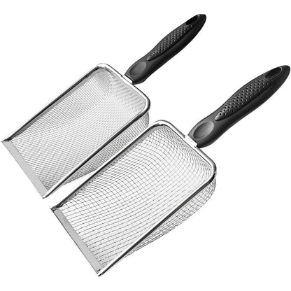 HERUILEY 2 Pack Stainless Steel Mesh Litter Scoop And Poop Scooper Shovel Set With Two Millimeter And Three Point Eight Millimeter Fine Mesh