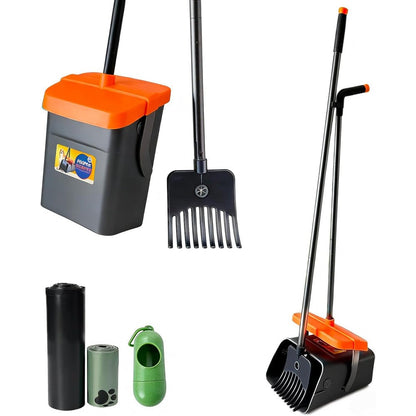 Glowspire Pooper Scooper Swivel Bin And Rake Kit For Large And Small Dogs With Odor Blocking Lid Orange
