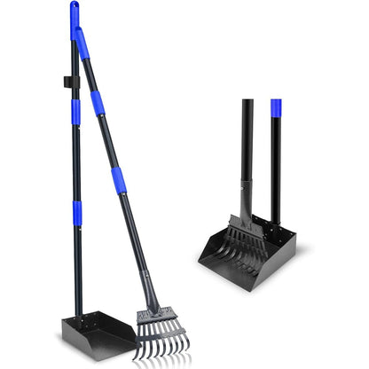 Twocorn Dog Pooper Scooper Tray And Rake Set With Adjustable Stainless Steel Handle Heavy Duty Pet Waste Remover For Small Medium And Large Dogs Blue