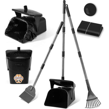 SCENEREAL Stainless Steel Dog Pooper Scooper With 40 Inches Long Handle Swivel Bin Heavy Duty Metal Rake Spade And 20 Waste Bags Kit