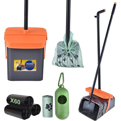 Ilongood Pooper Scooper Swivel Bin And Rake Kit With Eighty Waste Bags Forty Six Inch Long Handle Adjustable Pet Waste Picker For Large Dogs