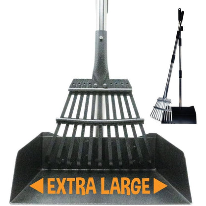 Bodhi Dog Pooper Scooper For Large Dogs Heavy Duty Metal Poop Scoop With Long Handle Tray And Nine Toothed Rake Black