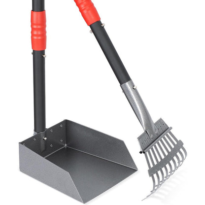 Heeyoo Dog Pooper Scooper Detachable Metal Pet Waste Tray And Rake Set With Long Adjustable Sectional Stainless Steel Handles Two Pack