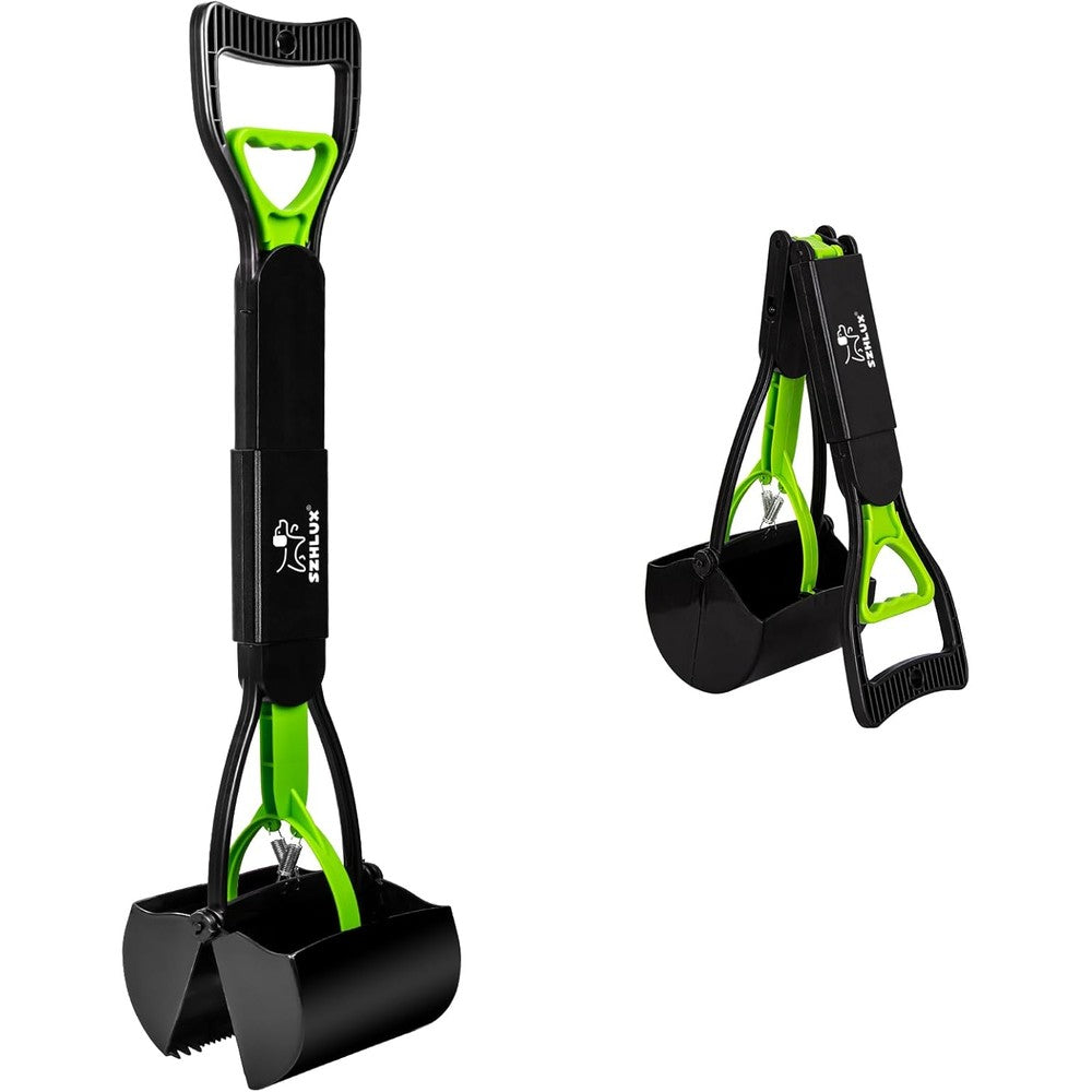 SZHLUX 28 Inch Foldable Dog Pooper Scooper With Unbreakable ABS Material And Durable High Tension Spring For Grass and Gravel Green