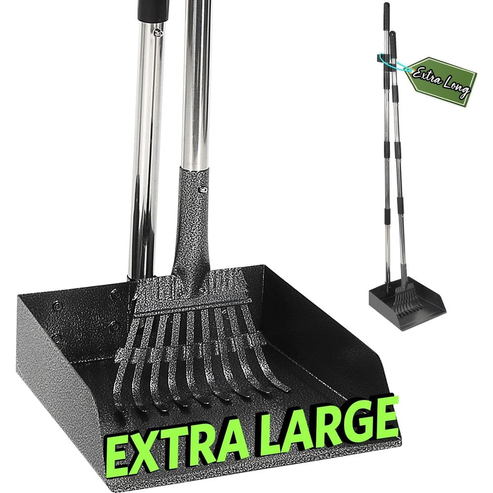 T2Y Pooper Scooper For Large Dogs With 48 Inch Adjustable Stainless Steel Long Handle Heavy Duty Metal Tray And Rake Two Pack