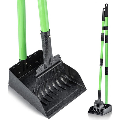 MXF Pooper Scooper Long Handle Stainless Steel Metal Tray And Rake Set For Dogs Heavy Duty Pet Waste Remover Green