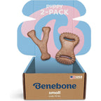 Benebone Puppy 2-Pack Dental Chew And Wishbone Small Size Durable Nylon Dog Toy With Real Bacon Flavor For Teething Puppies Made In USA