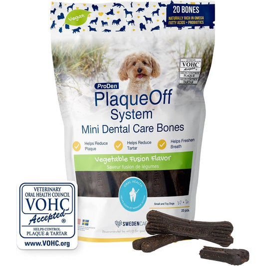 ProDen PlaqueOff System Mini Dental Care Bones For Small And Toy Breed Dogs Vegetable Fusion 12 Ounce 340 Gram
