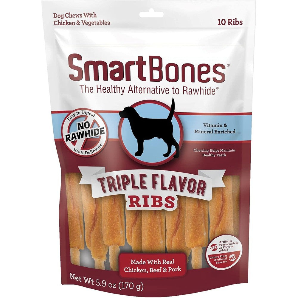 SmartBones Triple Flavor Rib And Wing Dog Chews, Authentic USA Imported Rawhide Free Dog Treats With Chicken, Beef, And Pork, 5.9 Ounce Package