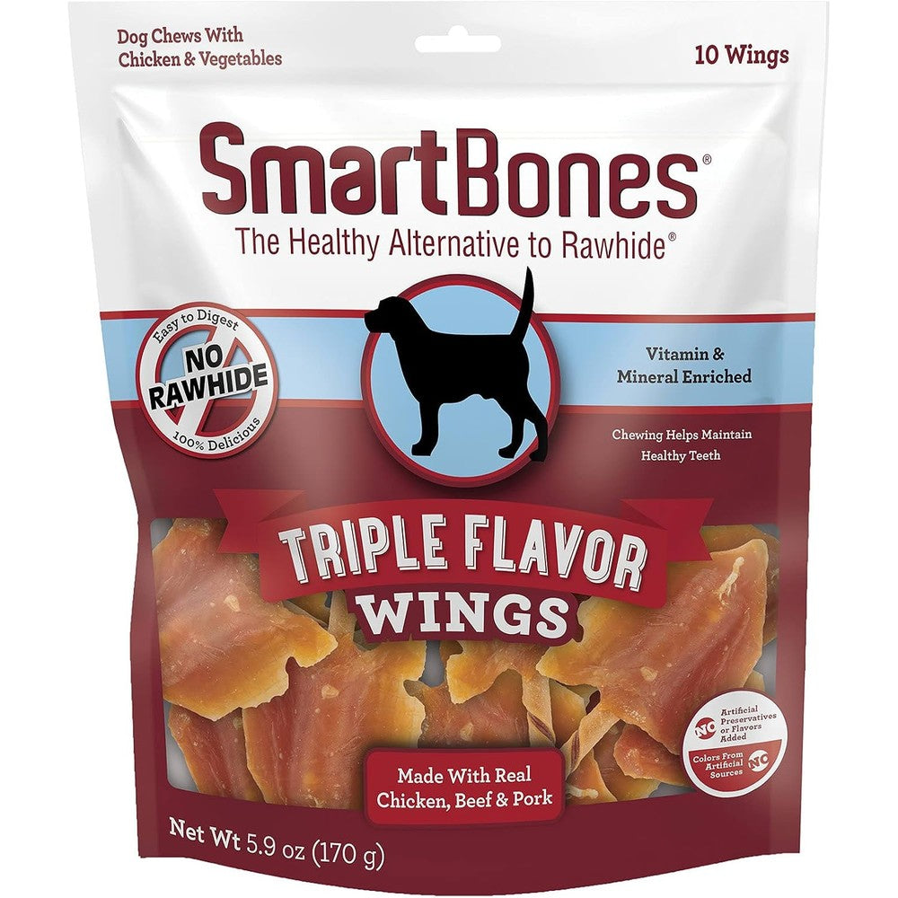 SmartBones Triple Flavor Wings Rawhide Free Dog Chews With Chicken Beef And Pork 10 Count Pack