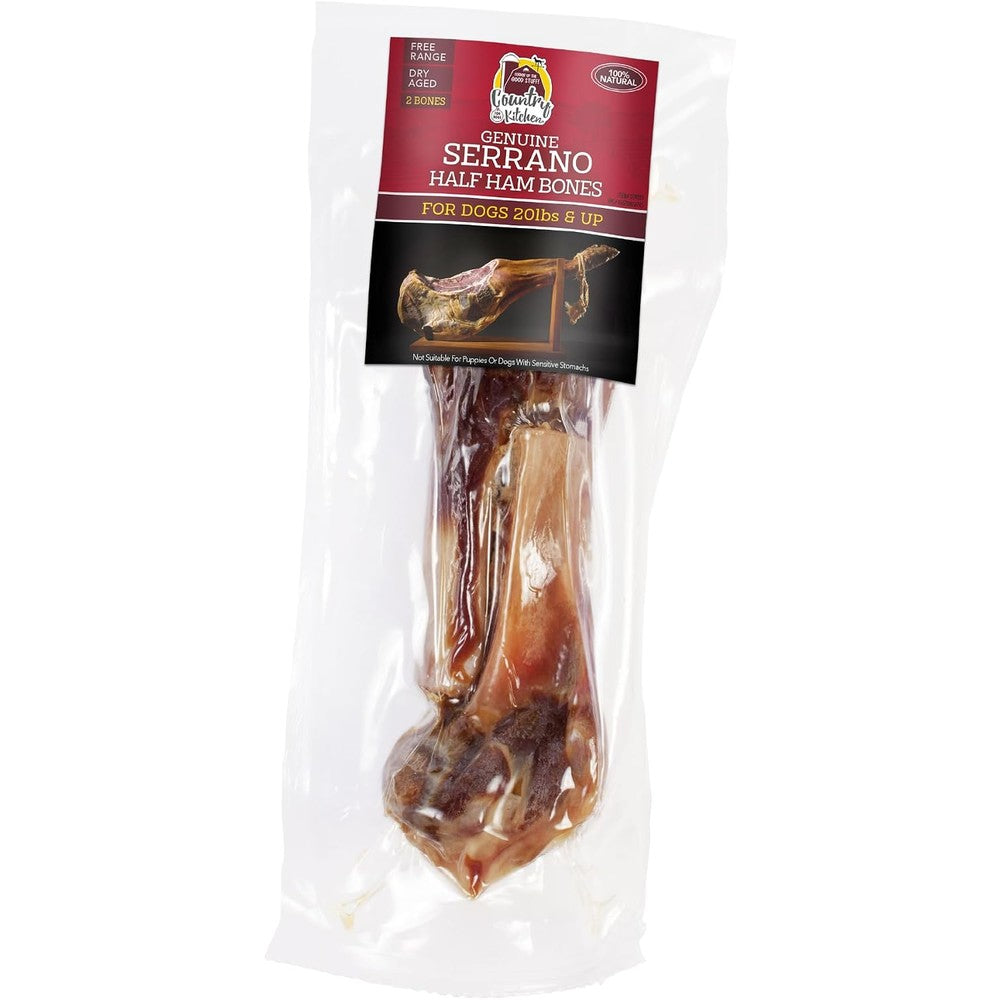Country Kitchen Genuine Serrano Half Ham Bone For Dogs 100 Percent Natural Dry Aged Pork Bone 2 Count Pack
