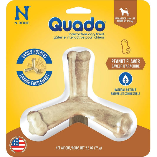 N-Bone Quado Interactive Peanut Flavor Dog Chew Treat All Natural Wheat Free Edible Dental Bone For Medium Breed Dogs 2.6 Ounce