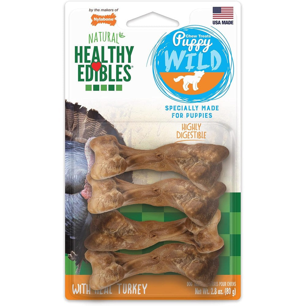 Nylabone Healthy Edibles WILD Natural Long Lasting Turkey Flavor Bone Chew Treats For Puppies And Dogs Small Regular Variant 4 Count