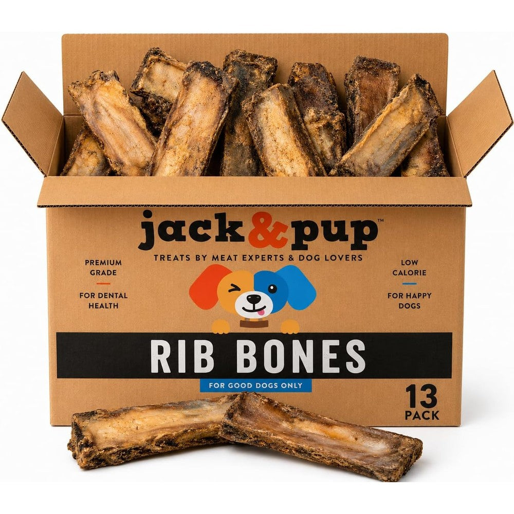 Jack And Pup 6 Inch Rib Bones For Dogs 13 Pack Natural Single Ingredient Beef Bones High Protein Long Lasting Dog Chews For Dental Health