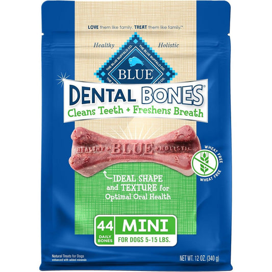 Blue Buffalo Dental Bones Mini Natural Dental Chew Dog Treats For Small Dogs 12 Ounce Bag