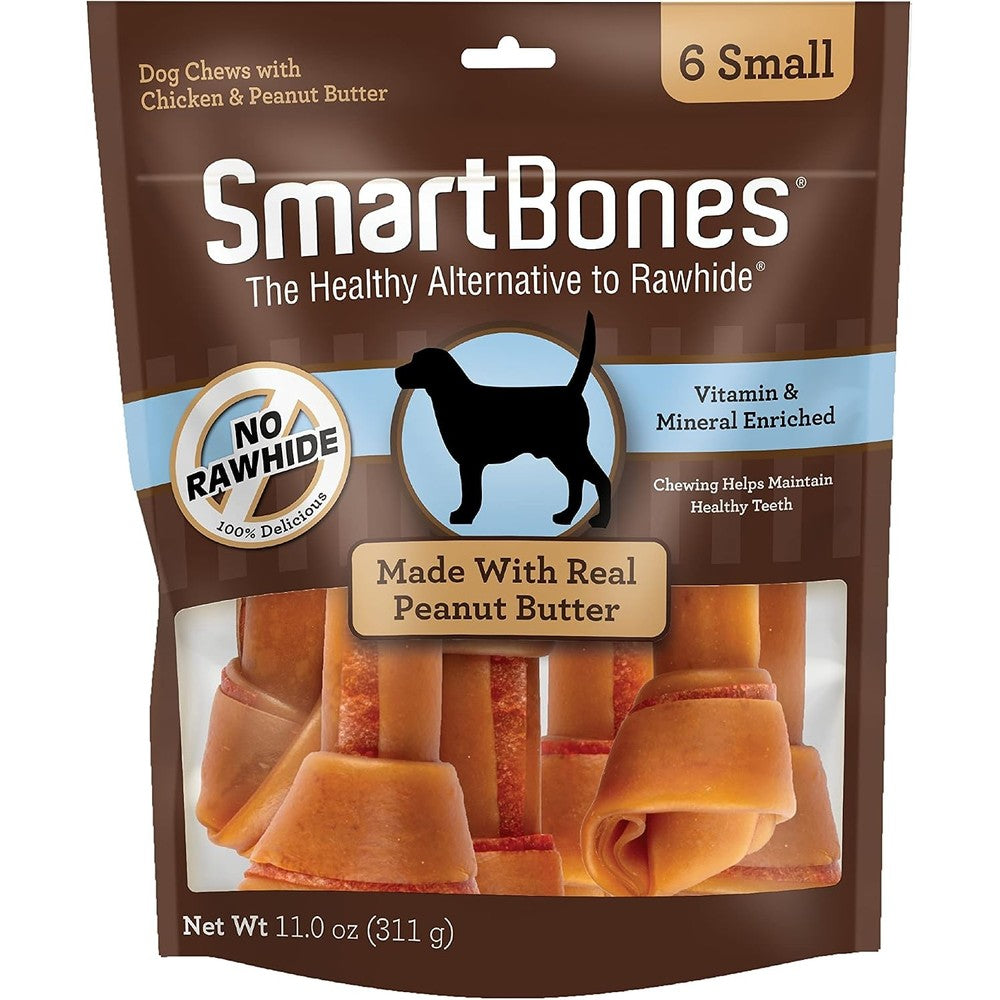 SmartBones Small Rawhide Free Dog Chews With Real Peanut Butter Chicken And Vegetables Highly Digestible Dental Treats Six Count