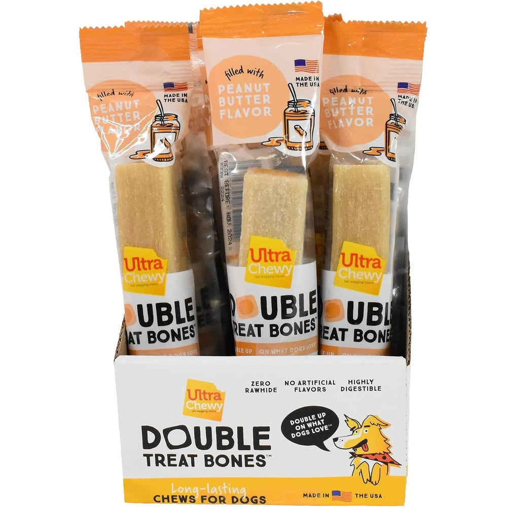 Ultra Chewy Peanut Butter Double Treat Bones Long Lasting Dog Treats For Large And Small Breeds 24 Count