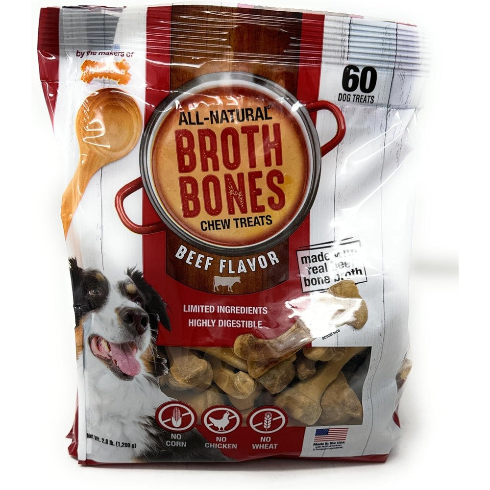 Nylabone Beef Broth Bones For Dogs Natural Edible Chew Treats 60 Count 2.6 Pounds
