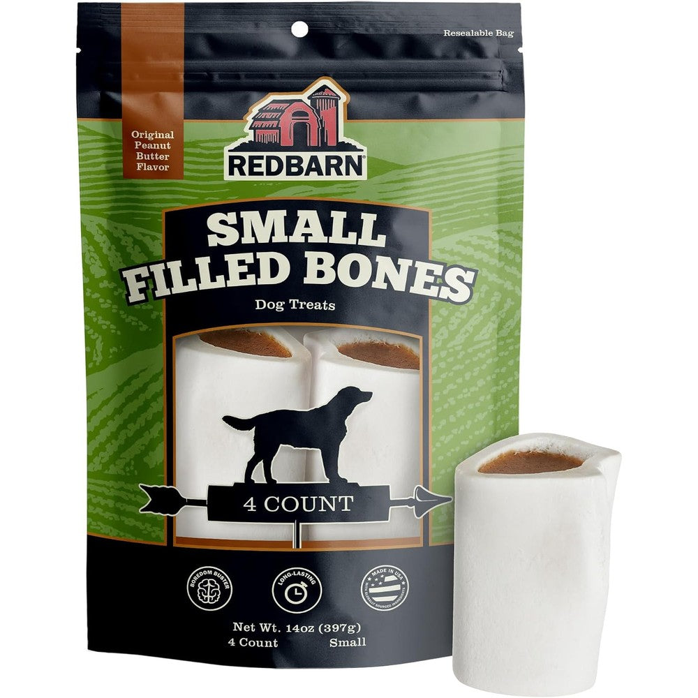 Redbarn Pet Products Small Stuffed Dog Bones Peanut Butter Flavor Long Lasting Natural Beef Femur Chew Treat 4 Count