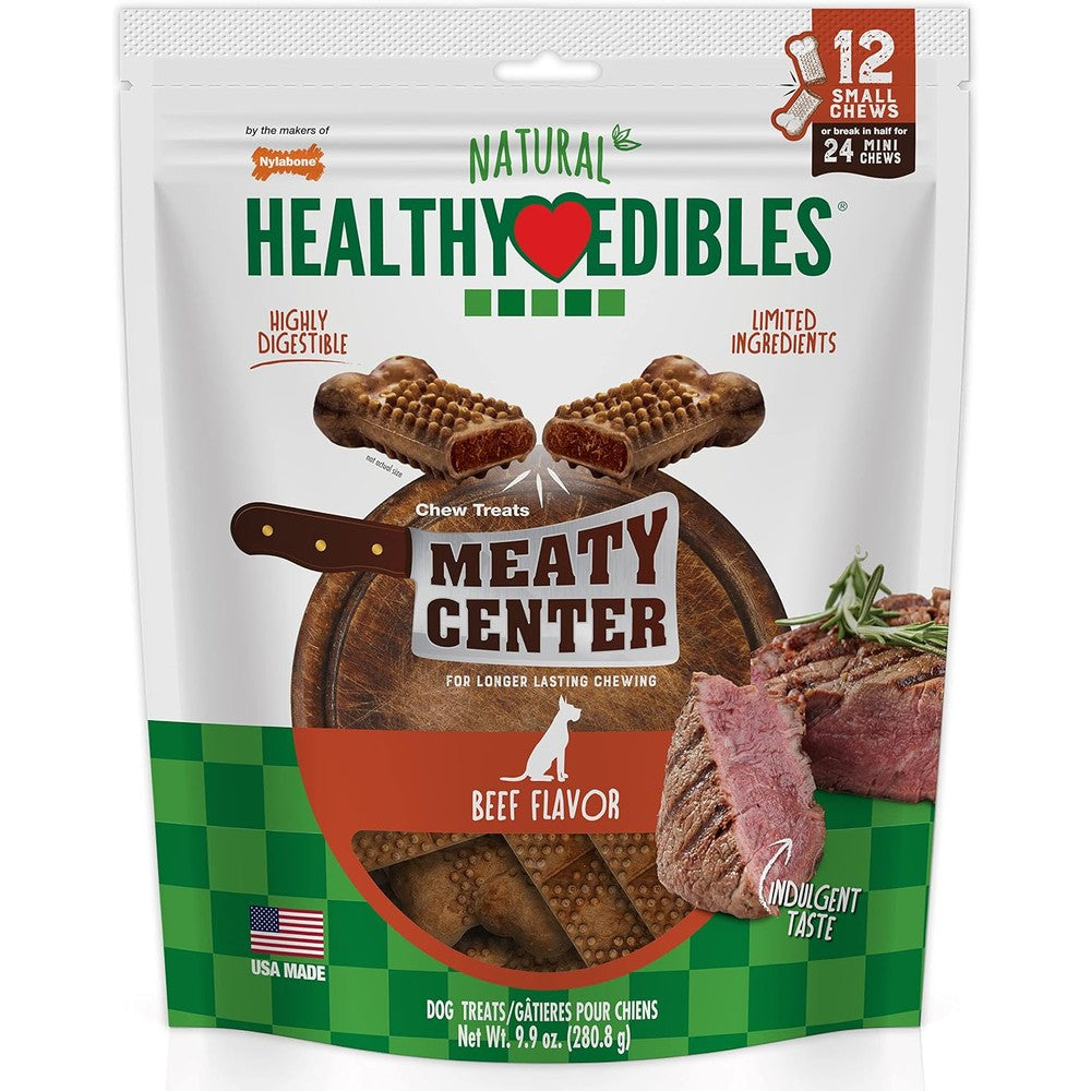 Nylabone Healthy Edibles Meaty Center Natural Dog Treats For Small Dogs Beef Flavor 12 Count