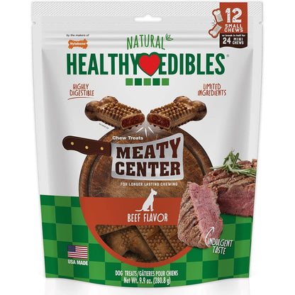 Nylabone Healthy Edibles Meaty Center Natural Dog Treats For Small Dogs Beef Flavor 12 Count