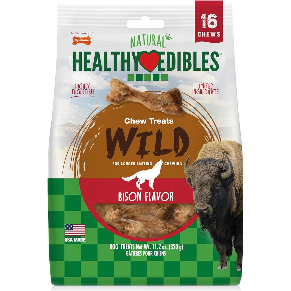 Nylabone Healthy Edibles WILD Natural Dog Chew Treats Bison Flavor For Small Dogs Up To Twenty Pounds Sixteen Count