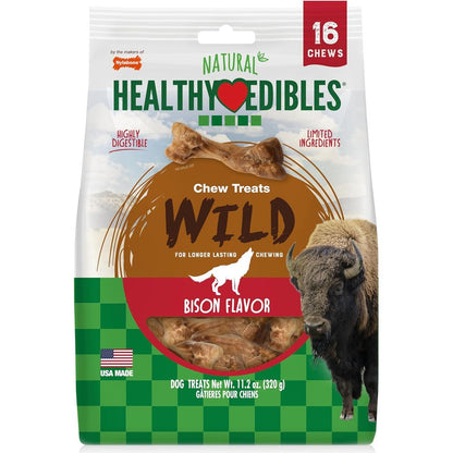 Nylabone Healthy Edibles WILD Natural Dog Chew Treats Bison Flavor For Small Dogs Up To Twenty Pounds Sixteen Count