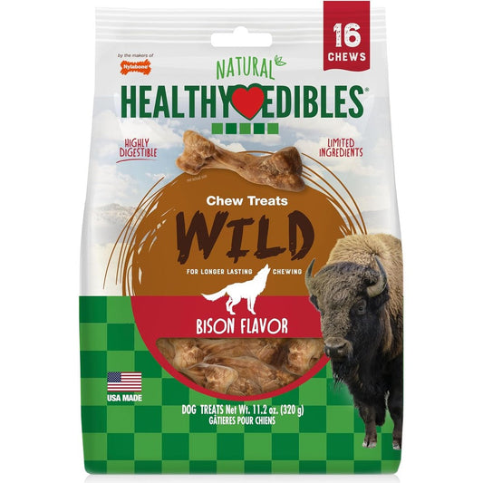 Nylabone Healthy Edibles WILD Natural Dog Chew Treats Bison Flavor For Small Dogs Up To Twenty Pounds Sixteen Count