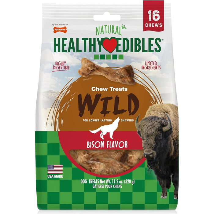 Nylabone Healthy Edibles WILD Natural Dog Chew Treats Bison Flavor For Small Dogs Up To Twenty Pounds Sixteen Count
