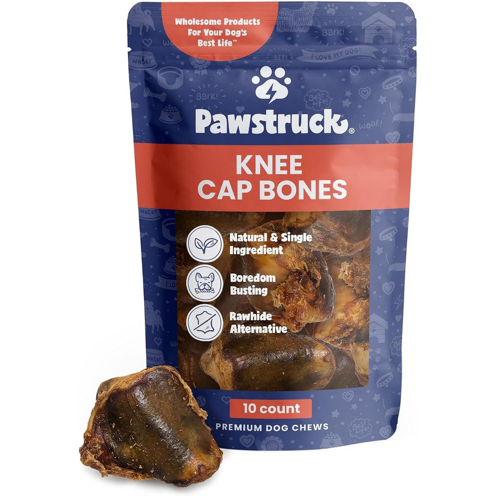 Pawstruck Natural Knee Cap Dog Bones For Dogs, Premium USA Sourced Beef Treats For Aggressive Chewers, Long Lasting Rawhide Alternative, 10 Count