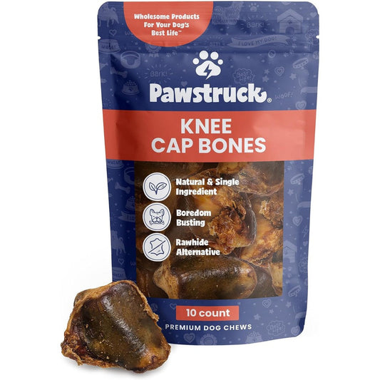 Pawstruck Natural Knee Cap Dog Bones For Dogs, Premium USA Sourced Beef Treats For Aggressive Chewers, Long Lasting Rawhide Alternative, 10 Count