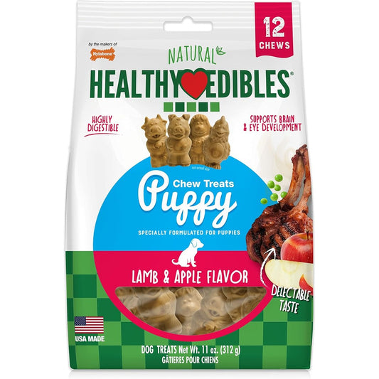 Nylabone Healthy Edibles Natural Puppy Chews Long Lasting Treats Lamb And Apple Flavor Small Regular 12 Count