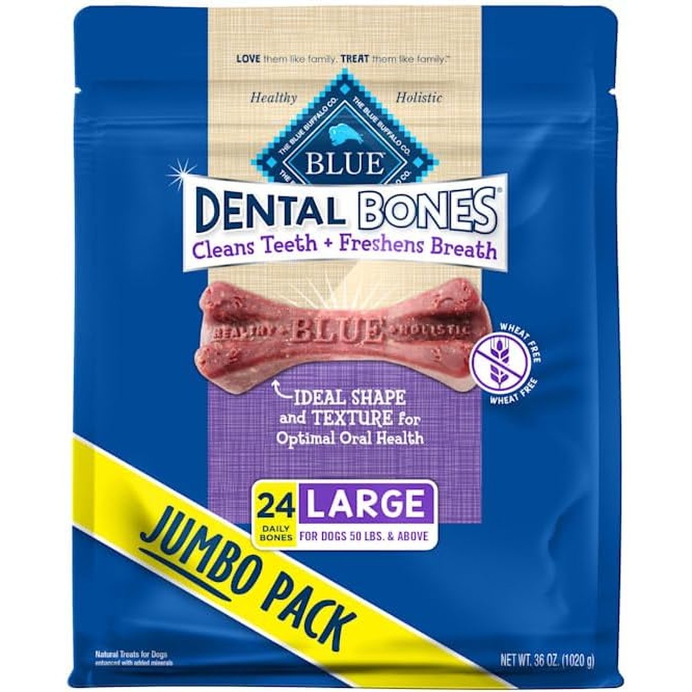 Blue Buffalo Dental Bones Large Natural Dental Chew Dog Treats Bag Jumbo Pack 36 Ounce Chicken And Spearmint Flavor Daily Oral Care For Large Dogs