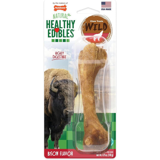 Nylabone Healthy Edibles WILD Natural Long Lasting Dog Chew Bones Made In USA Bison Flavor For Large Dogs Up To Fifty Pounds One Count