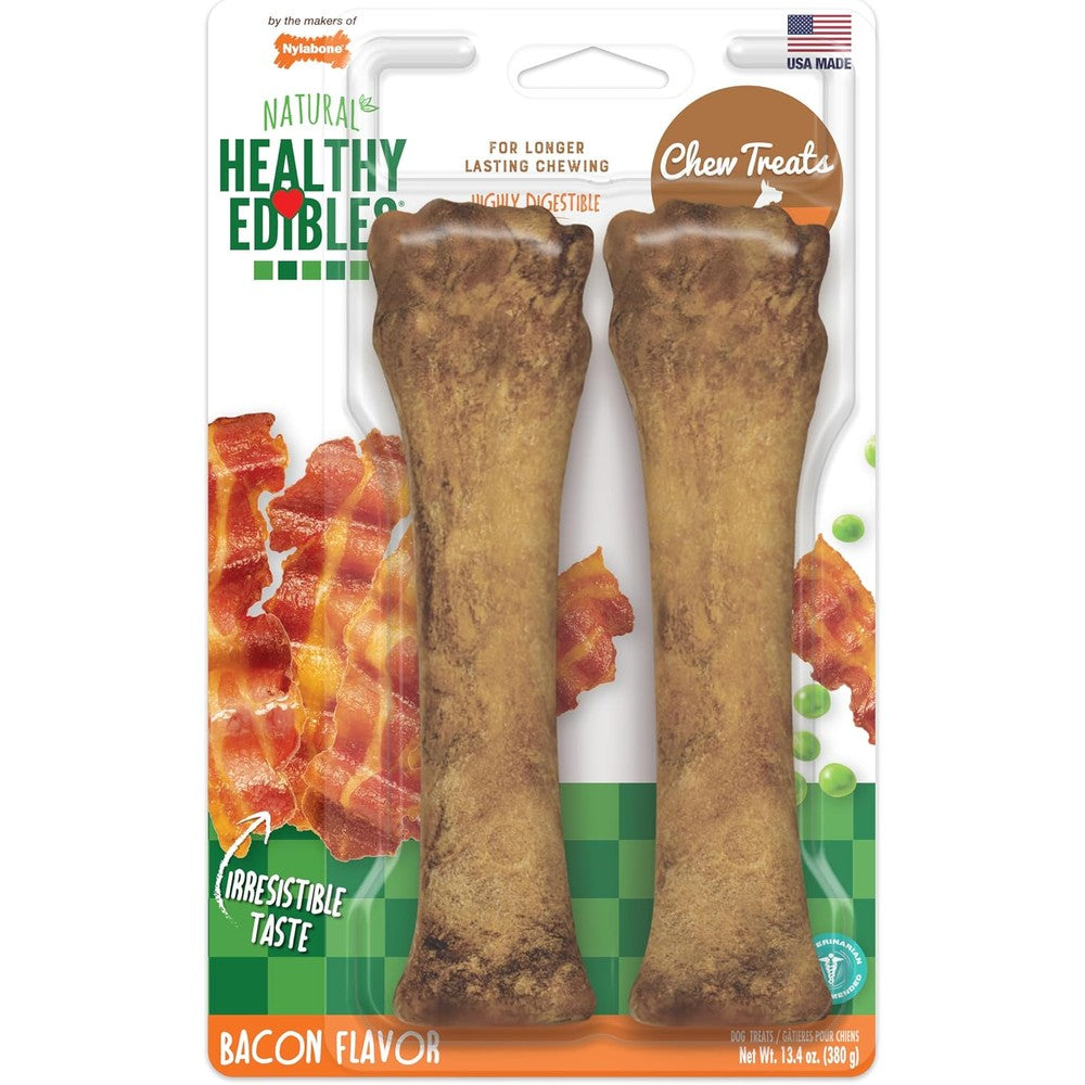 Nylabone Healthy Edibles Natural Dog Chews Long Lasting Bones Bacon Flavor X-Large 2 Count