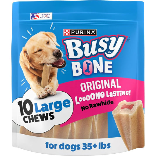 Purina Busy Bone Adult Dog Chew Bone Treats Original Long Lasting Rawhide Free Edible Treats For Small Medium Dogs Ten Count Pouch