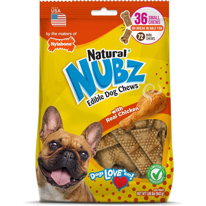 Nylabone Nubz Natural Dog Treats For Small Breeds Chicken Flavor Long Lasting Dental Chews 36 Count