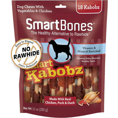 SmartBones Smart Kabobz With Real Chicken Pork And Duck Rawhide Free Dog Chews 18 Count