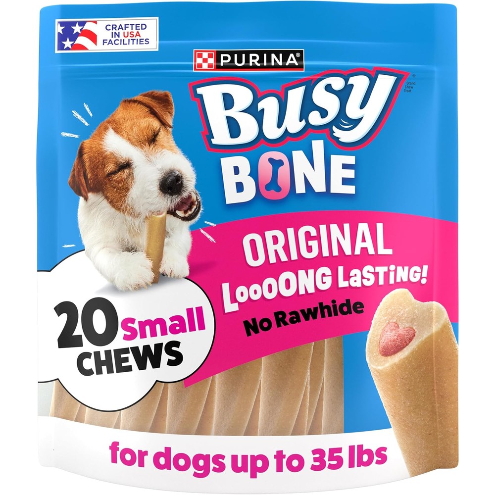 Purina Busy Made In USA Facilities Small Breed Dog Bones Mini 20 Count Pouch With Real Meat Center For Adult Small Dogs