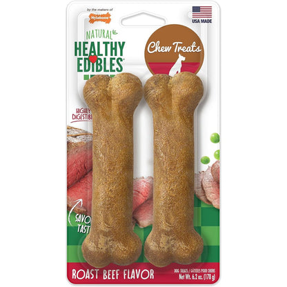 Nylabone Healthy Edibles Natural Dog Chews Highly Digestible Roast Beef Flavor Treats For Medium Wolf Size Dogs Two Count Pack