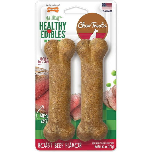 Nylabone Healthy Edibles Natural Dog Chews Highly Digestible Roast Beef Flavor Treats For Medium Wolf Size Dogs Two Count Pack