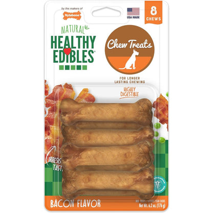 Nylabone Healthy Edibles Natural Chews Long Lasting Dog Bones Bacon Flavor Extra Small Size 8 Count
