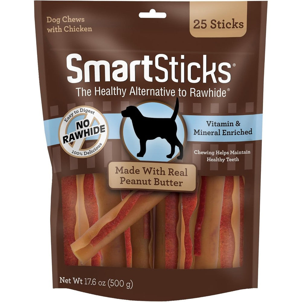 SmartBones SmartSticks With Real Peanut Butter Rawhide-Free Dog Chews 25 Count