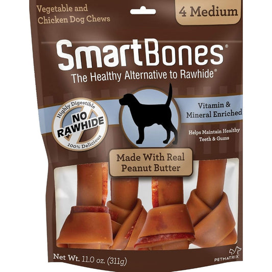 SmartBones Medium Bones With Real Peanut Butter Rawhide-Free Chews For Dogs 4 Count