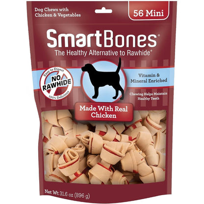 SmartBones Mini Bones With Real Chicken 56 Count Rawhide Free Chews For Dogs