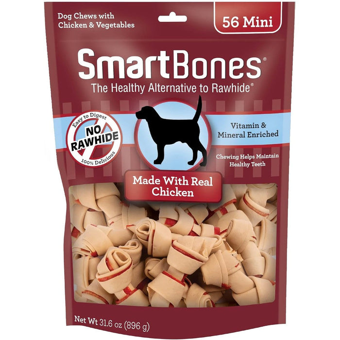 SmartBones Mini Bones With Real Chicken 56 Count Rawhide Free Chews For Dogs