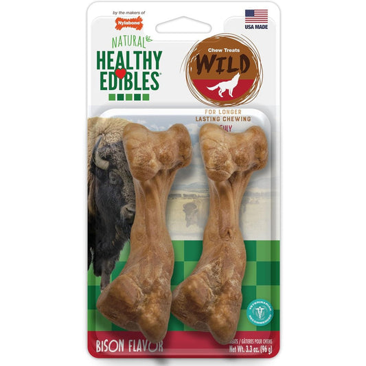 Nylabone Healthy Edibles WILD Natural Dog Bones Long Lasting Bison Flavor Chew Treats Medium Size 2 Count